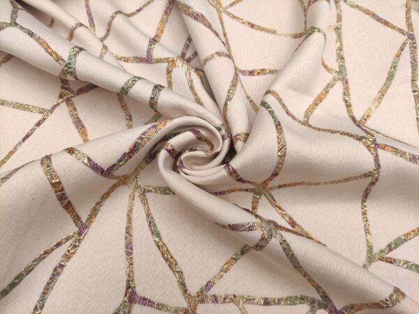 Tessuto Broccato in seta motivo astratto vinaccio - verde salvia - oro - beige