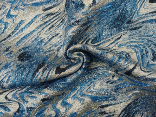 Tessuto Broccato in seta motivo astratto oro - blu elettrico - blu