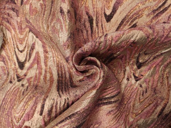 Tessuto Broccato in seta motivo astratto rosa scuro - bronzo - oro