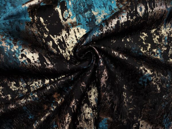 Tessuto Broccato in seta motivo astratto verde ottanio - oro - nero