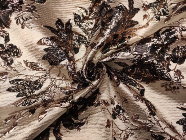 Tessuto Broccato in seta motivo floreale bronzo - nero