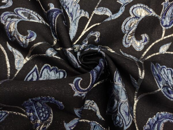 Tessuto Broccato in seta motivo floreale barocco nero - carta da zucchero - oro
