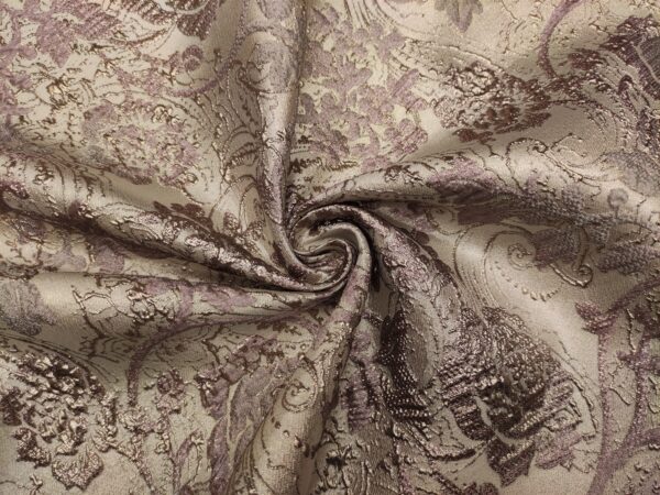 Tessuto Broccato in seta motivo floreale cashmere oro - rosa