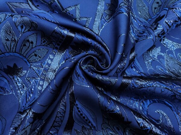 Tessuto Broccato in seta motivo floreale cashmere blu - blu elettrico
