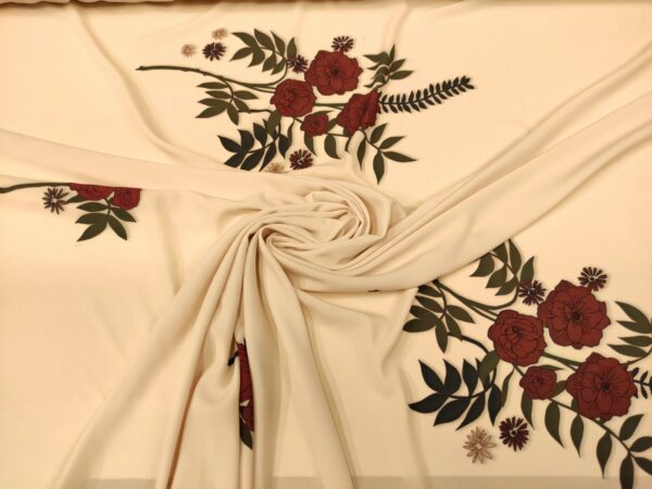 Tessuto Crepe a fantasia motivo floreale beige - rosso