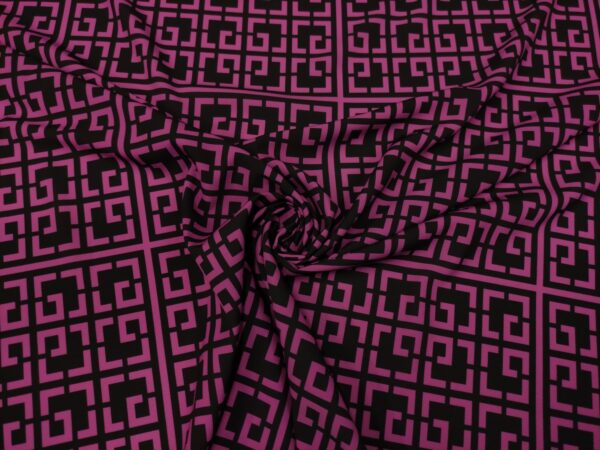 Tessuto Crepe a fantasia motivo geometrico nero - vinaccio