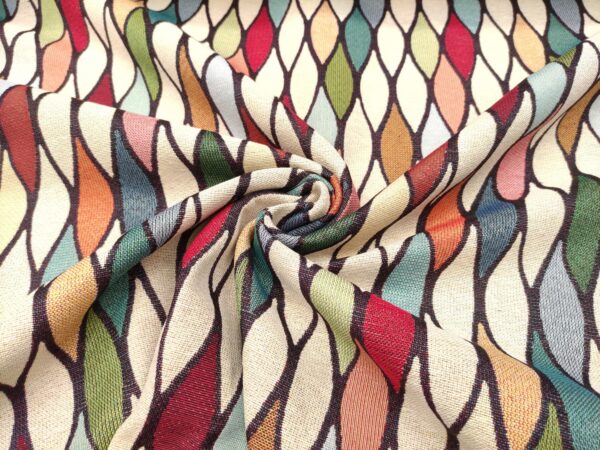 Tessuto Gobelin a fantasia motivo astratto beige - arancione - verde - carta da zucchero