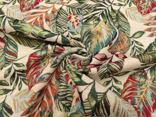 Tessuto Gobelin a fantasia motivo floreale beige - arancione - verde - rosso