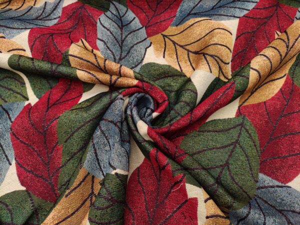 Tessuto Gobelin a fantasia motivo floreale beige - bordeaux verde - rosso
