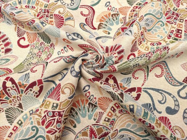 Tessuto Gobelin a fantasia motivo floreale beige - rosso - carta da zucchero