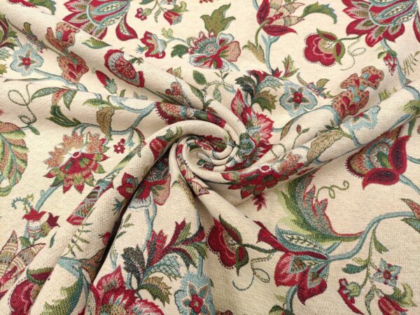 Tessuto Gobelin a fantasia motivo floreale beige - rosso - verde