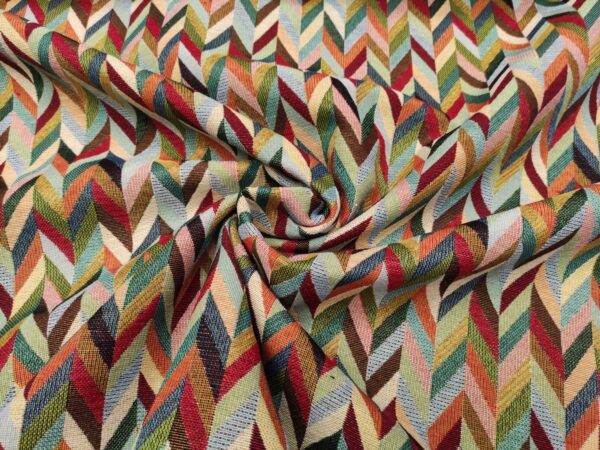 Tessuto Gobelin a fantasia motivo geometrico beige - arancione - verde - bordeaux