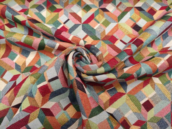 Tessuto Gobelin a fantasia motivo geometrico beige -  arancione - verde - carta da zucchero