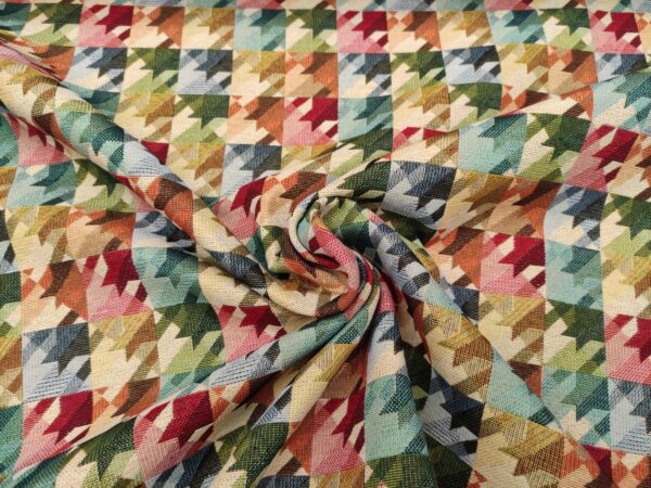 Tessuto Gobelin a fantasia motivo pied de poule beige - rosso - verde carta da zucchero