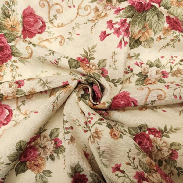 Tessuto misto cotone per arredamento a fantasia motivo floreale - beige - bordeaux - verde