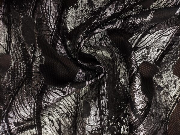 Tessuto Organza jacquard motivo astratto argento - nero