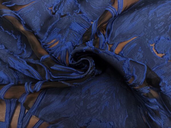 Tessuto Organza jacquard motivo floreale nero - blu