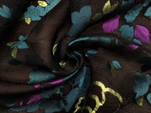 Tessuto Organza jacquard motivo floreale verde petrolio - nero - fucsia