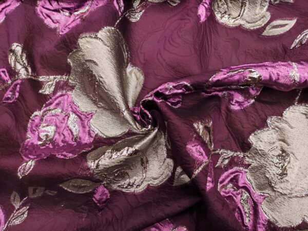 Tessuto Organza jacquard motivo floreale fucsia scuro - magenta - tortora