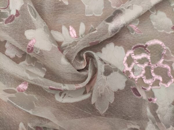 Tessuto Organza jacquard motivo floreale bianco seta - rosa