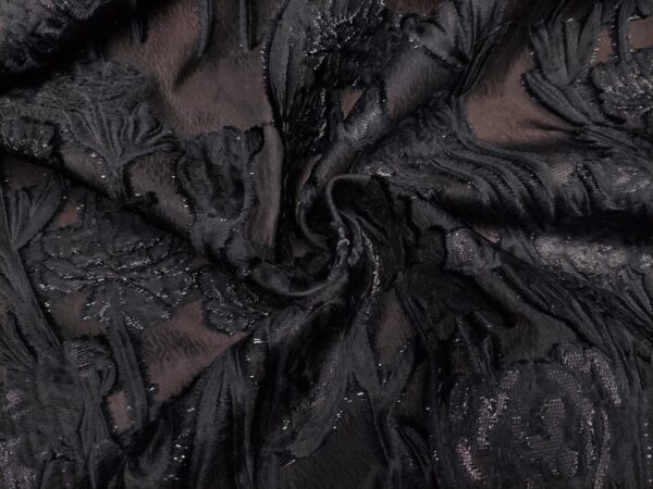 Tessuto Organza jacquard motivo floreale nero