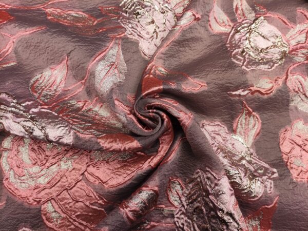 Tessuto Organza jacquard motivo floreale rosa gold - oro