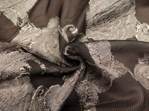 Tessuto Organza jacquard motivo floreale grigio - oro