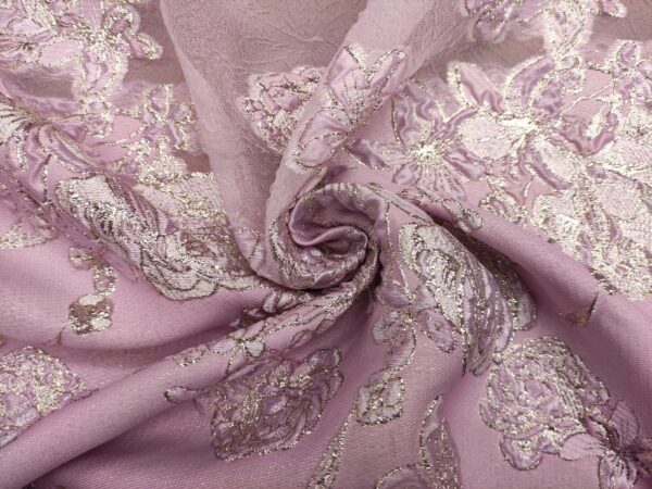 Tessuto Organza jacquard motivo floreale rosa - oro