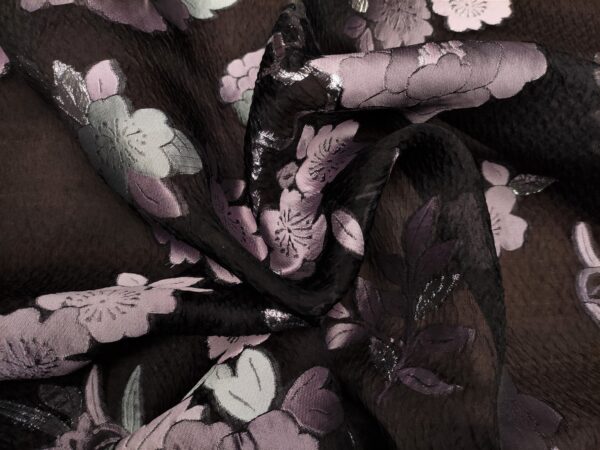 Tessuto Organza jacquard motivo floreale nero - rosa scuro
