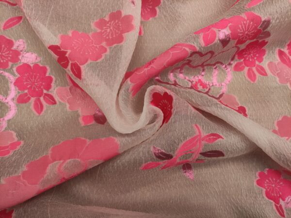 Tessuto Organza jacquard motivo floreale rosa baby - bianco seta