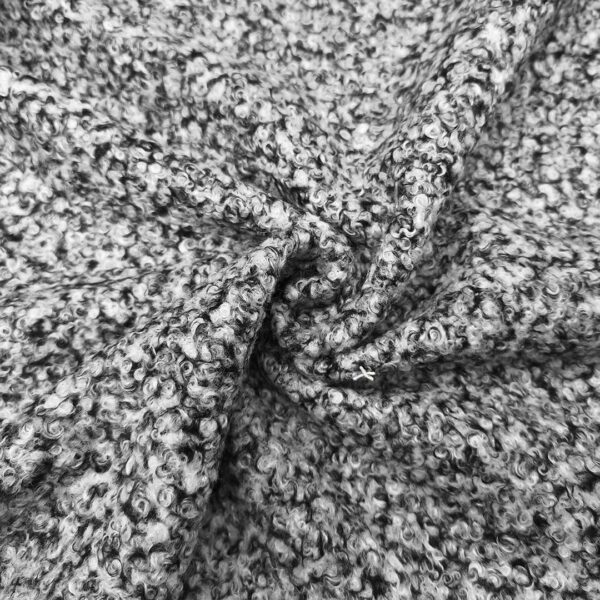 Tessuto per cappotto bouclè grigio - nero