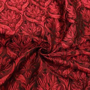 Tessuto Broccato in seta motivo astratto rosso - nero