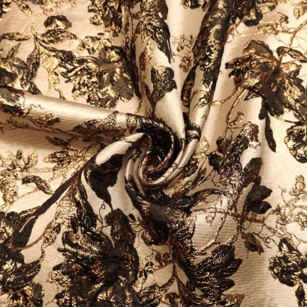 Tessuto Broccato in seta motivo floreale nero - oro