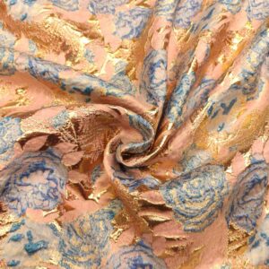 Tessuto Broccato in seta motivo floreale rosa antico - carta da zucchero - oro