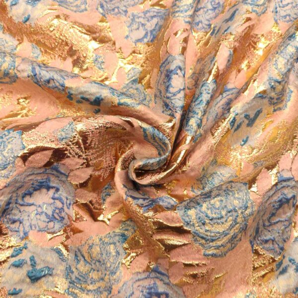 Tessuto Broccato in seta motivo floreale rosa antico - carta da zucchero - oro