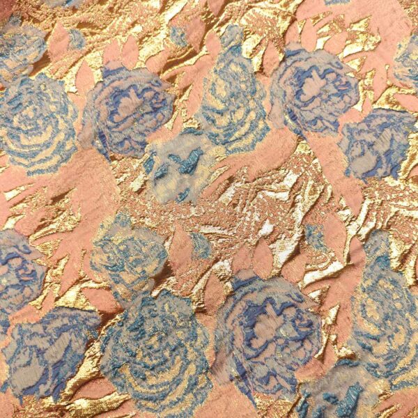 Tessuto Broccato in seta motivo floreale rosa antico - carta da zucchero - oro