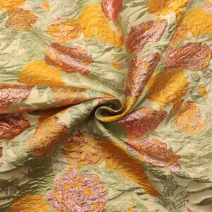 Tessuto Broccato in seta motivo floreale verde acqua - ocra - rosa gold