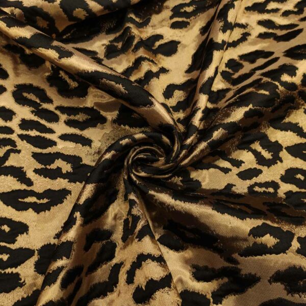 Tessuto Broccato in seta motivo animalier nero - bronzo