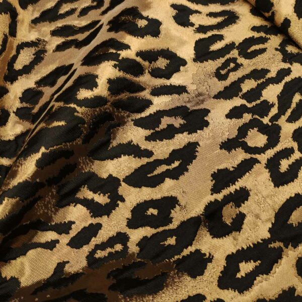 Tessuto Broccato in seta motivo animalier nero - bronzo