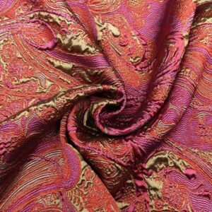 Tessuto Broccato in seta motivo astratto arancione - fucsia - verdino