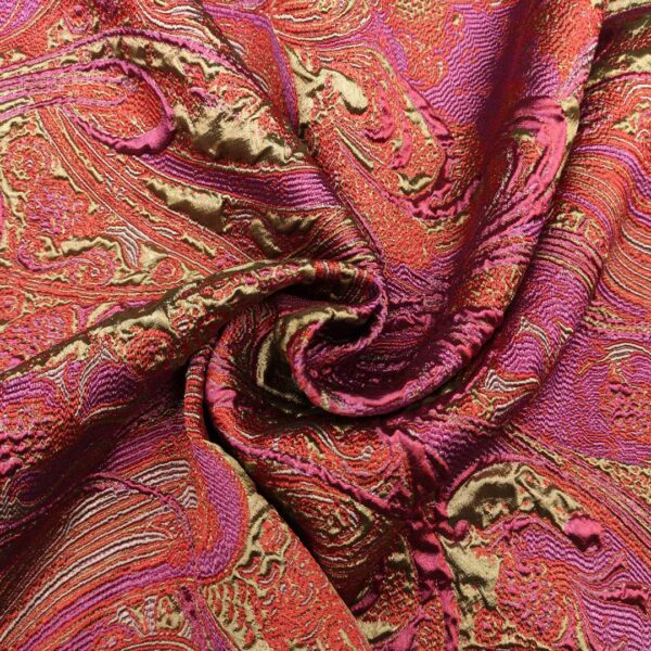 Tessuto Broccato in seta motivo astratto arancione - fucsia - verdino