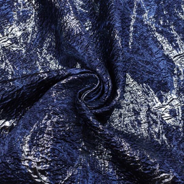 Tessuto Broccato in seta motivo astratto blu inchiostro - argento