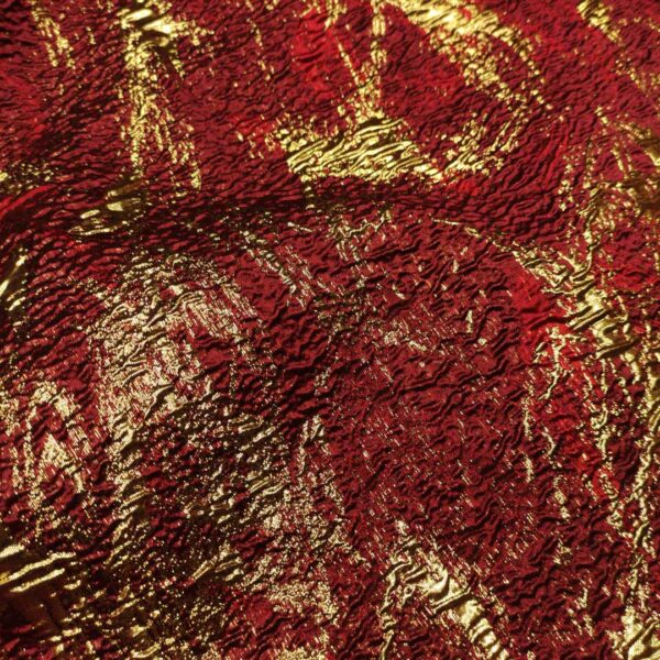 Tessuto Broccato in seta motivo astratto bordeaux - oro