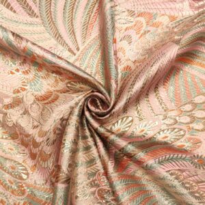 Tessuto Broccato in seta motivo astratto rosa - tiffany - oro