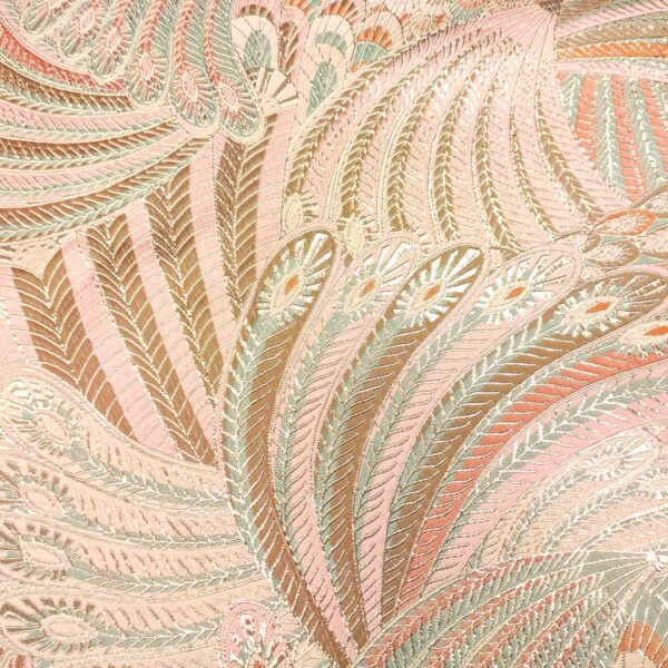 Tessuto Broccato in seta motivo astratto rosa - tiffany - oro