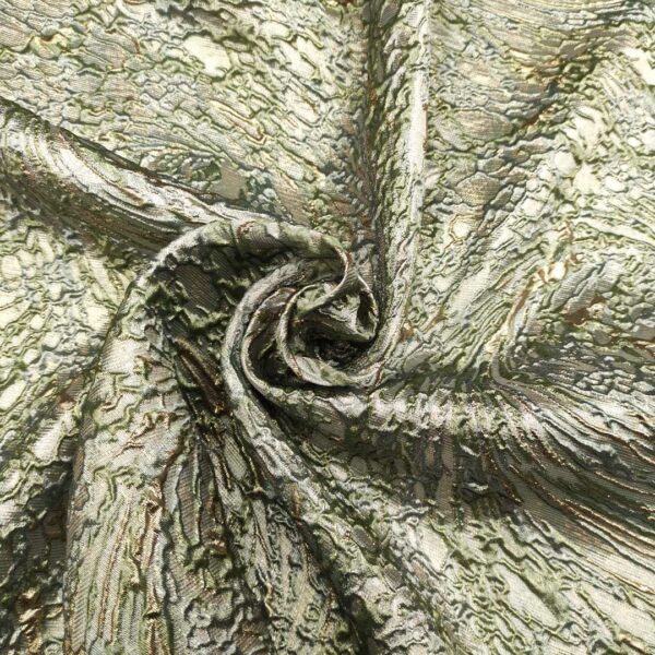 Tessuto Broccato in seta motivo astratto salvia - oro - grigio