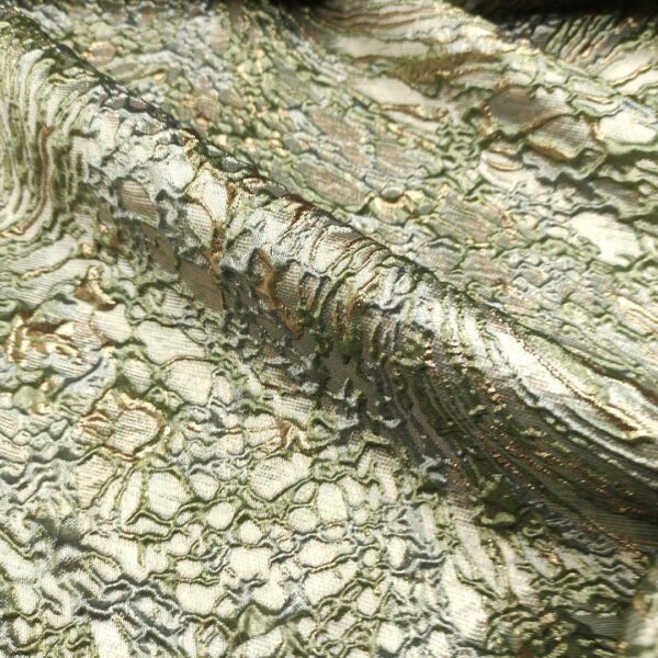Tessuto Broccato in seta motivo astratto salvia - oro - grigio