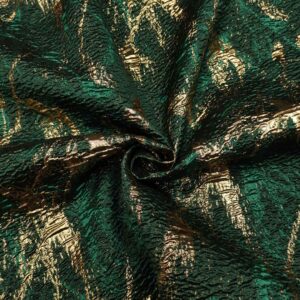 Tessuto Broccato in seta motivo astratto verde bottiglia - oro
