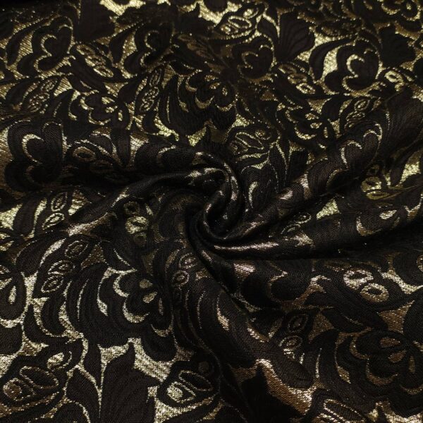 Tessuto broccato a fantasia motivo floreale cashmere oro - nero