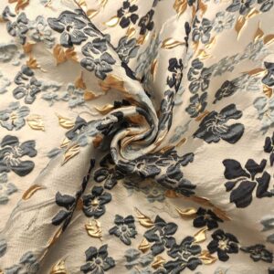Tessuto Broccato in seta motivo floreale celeste - blu - oro